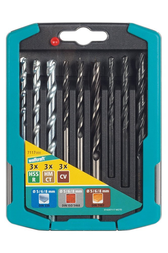 Wolfcraft Sada 9ks kombinovaných vrtáku kámen-dřevo-kov 7117000