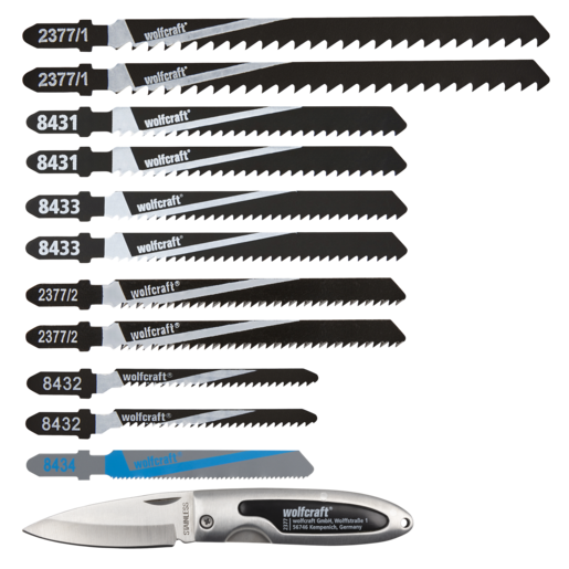 Wolfcraft 11 x pilové plátky + 1 kapesní nůž 2377000