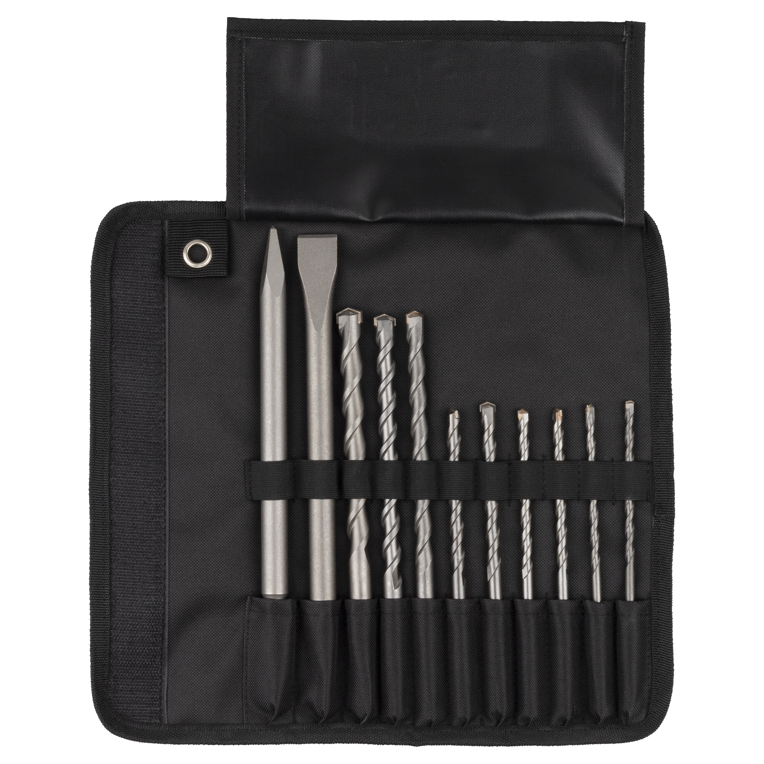 Sada vrtáků do betonu a sekáčů wolfcraft, SDS-plus, 11dílná, ve svinovací tašce 8607000